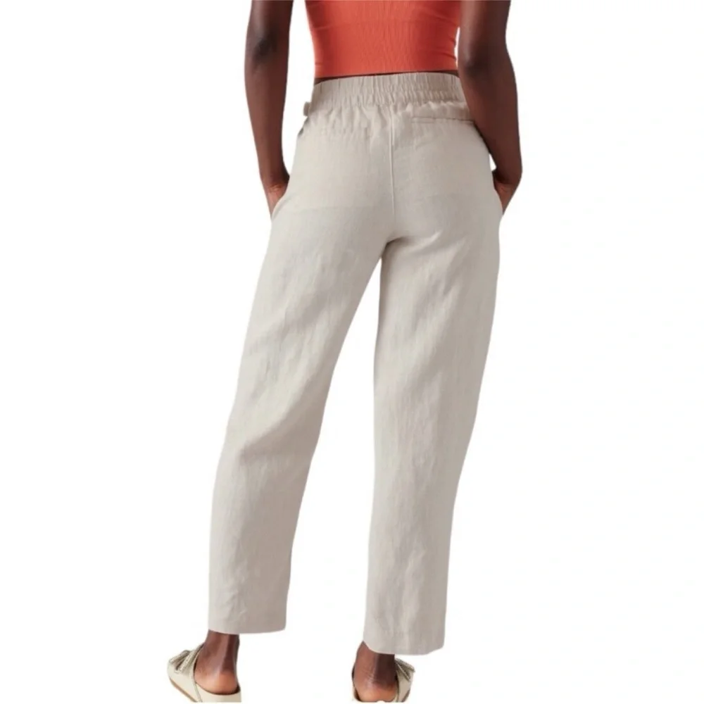 Athleta Voyager Linen Pants Sz 2 Light Beige High Rise Pockets Casual Beach